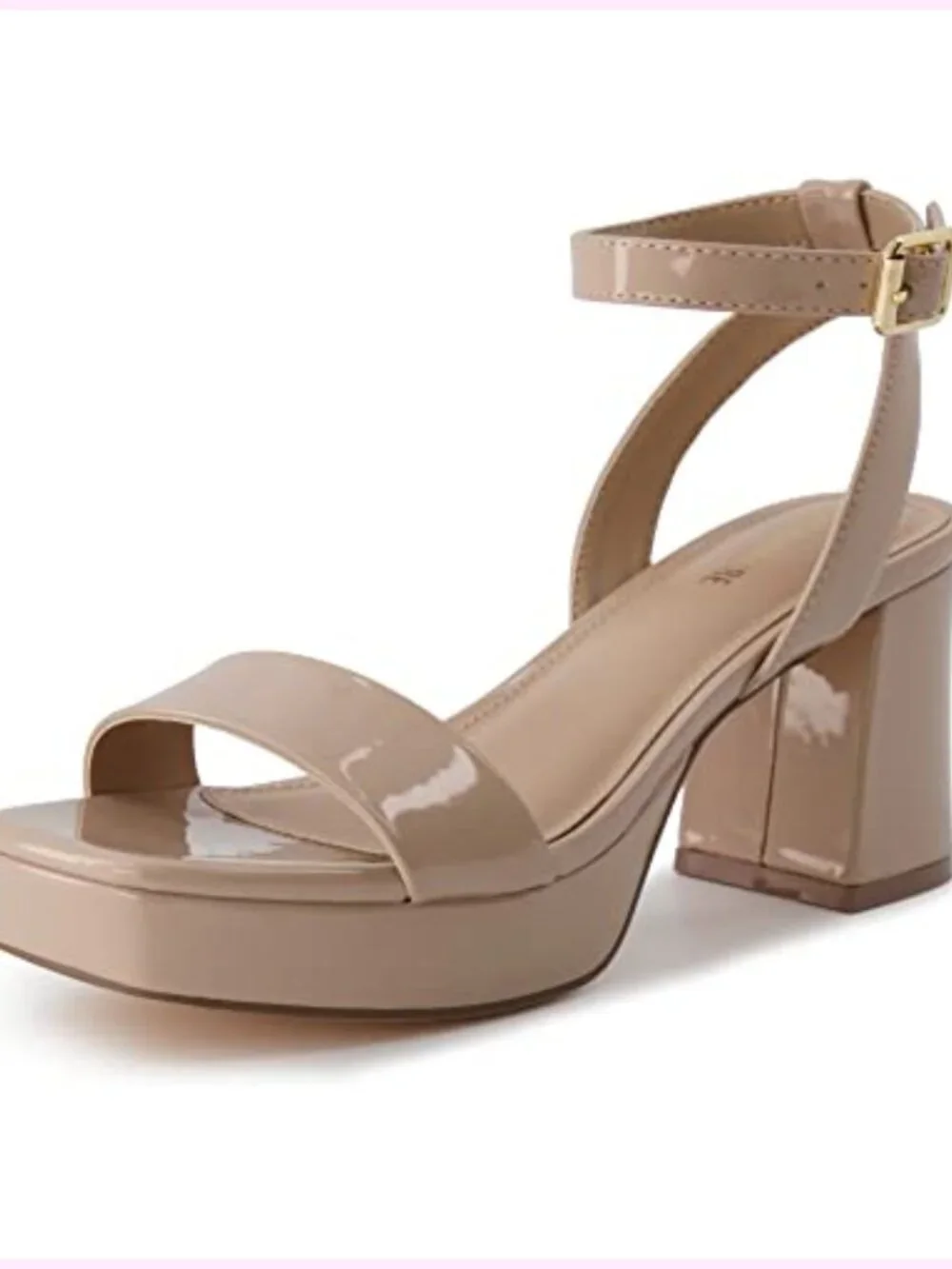 Platform Heeled Sandals with Memory Foam, Ankle Strap, Faux Leather, Open Toe,